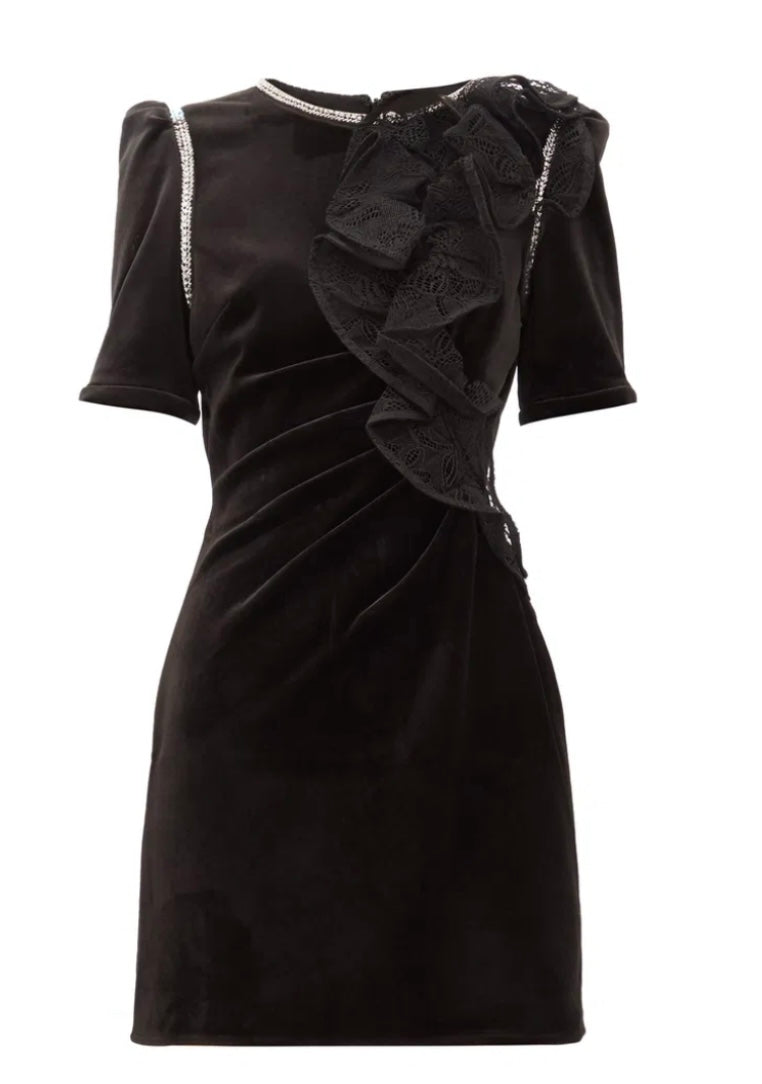 SELF-PORTRAIT
Ruffled-Shoulder Velvet Mini Dress