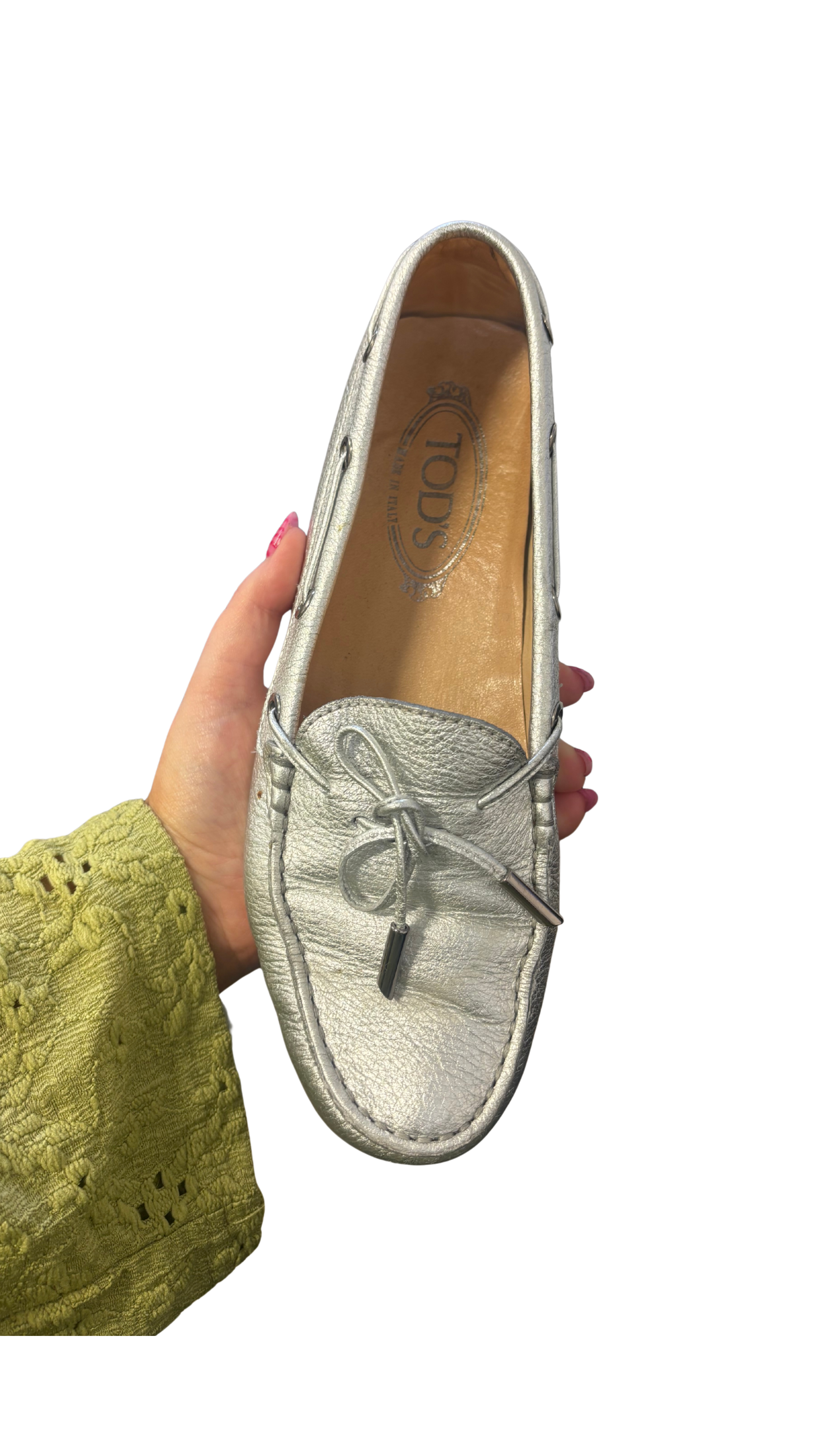 TODS silver leather loafer