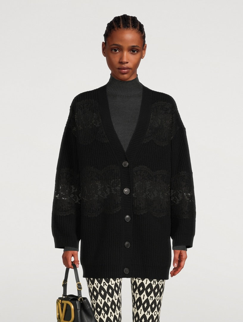 VALENTINO black cardi with lace detail