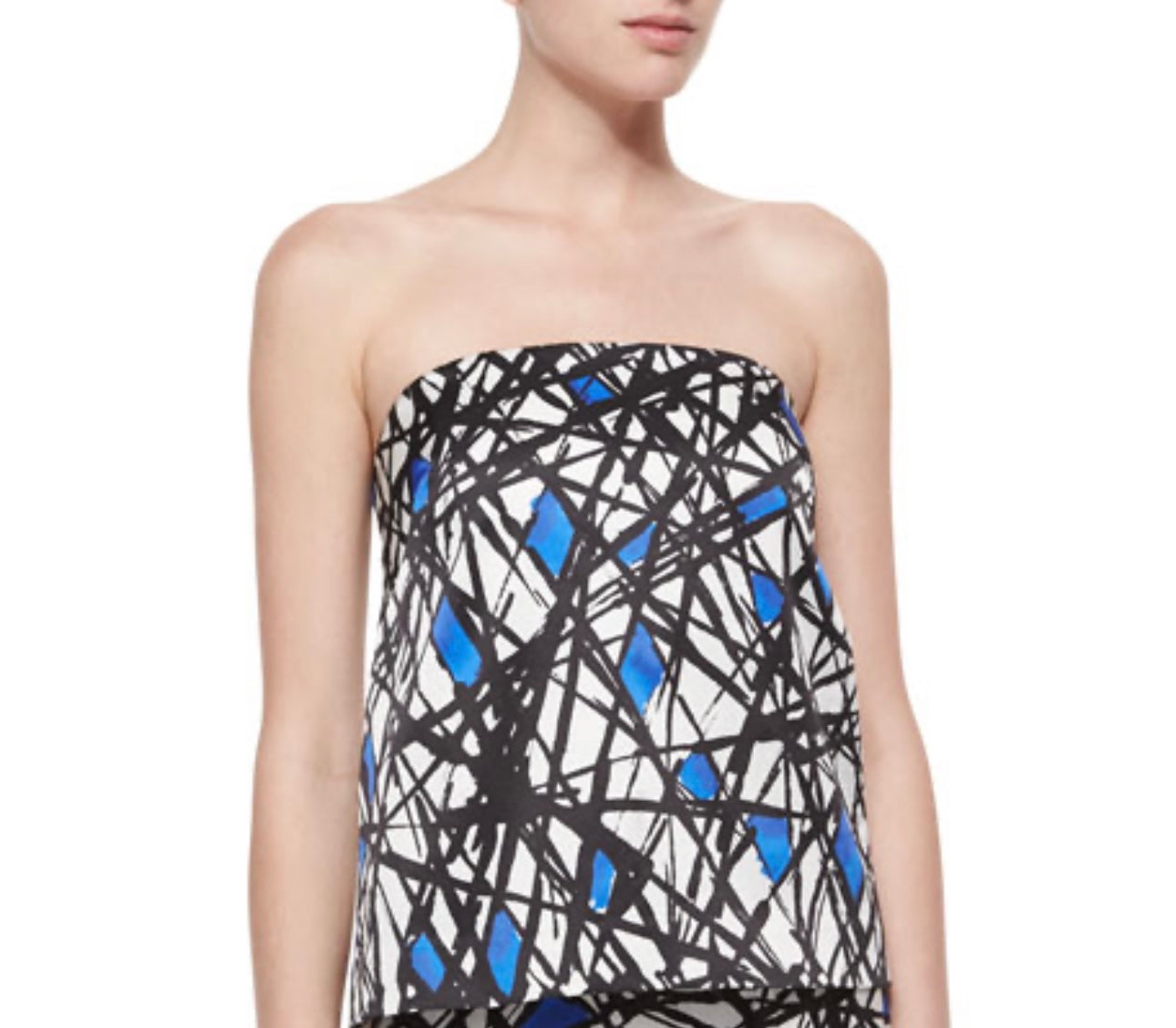 MILLY - Abstract Eloise Strapless top in Cobal