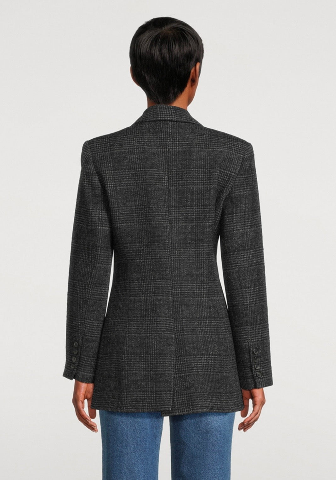 Smythe Grey Plade Blazer with leather trimmed pockets