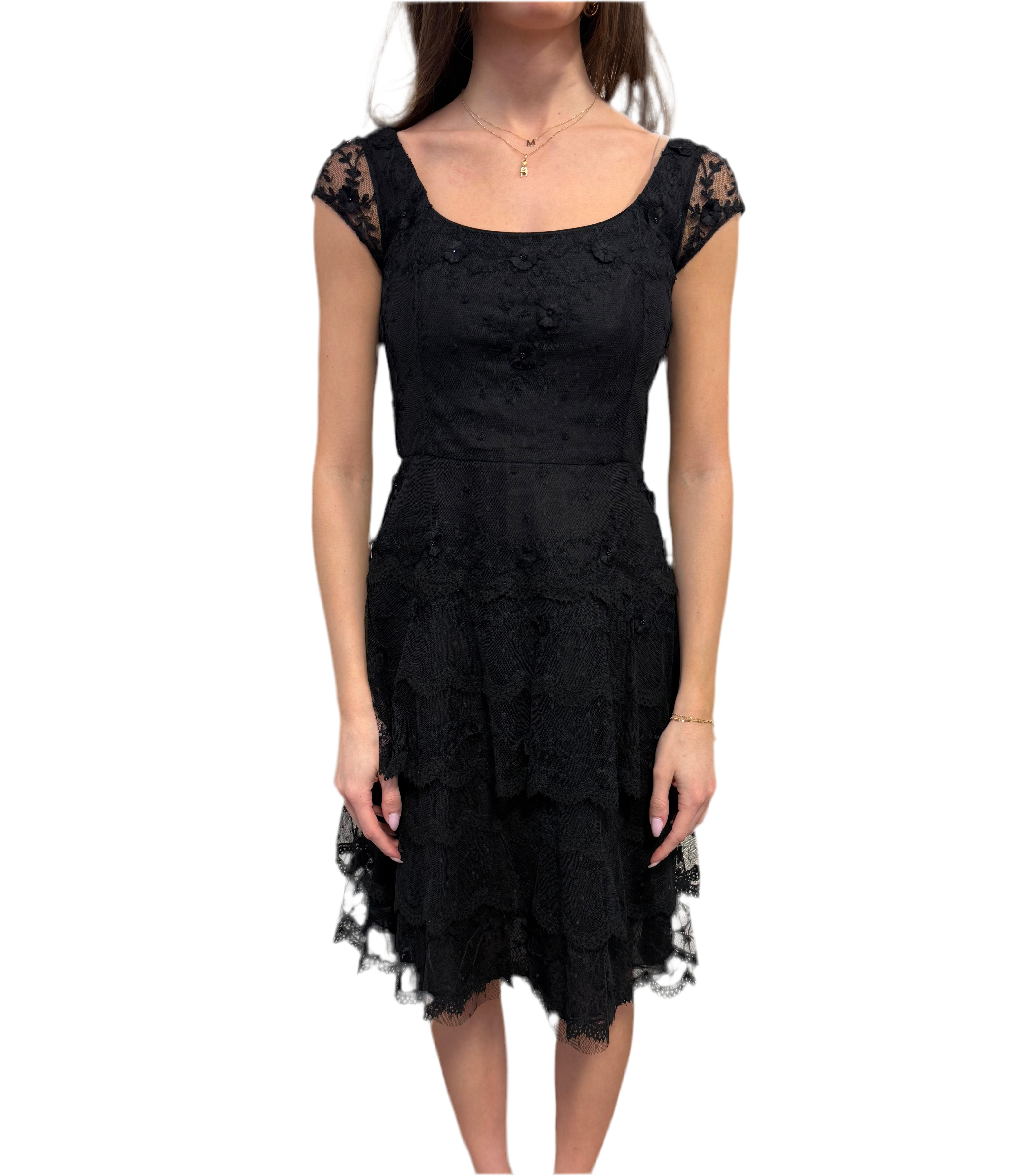 Oscar De La RENTA - Black Lace Tiered Cocktail Dress