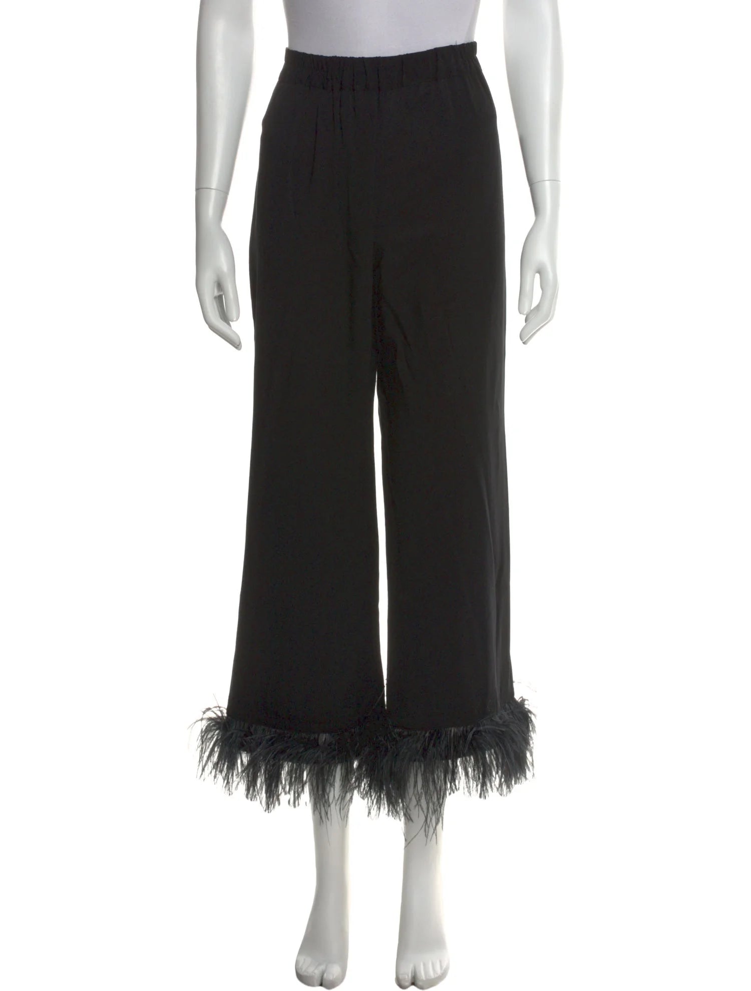 Sleeper Black Wide Leg Feather Hem Pants