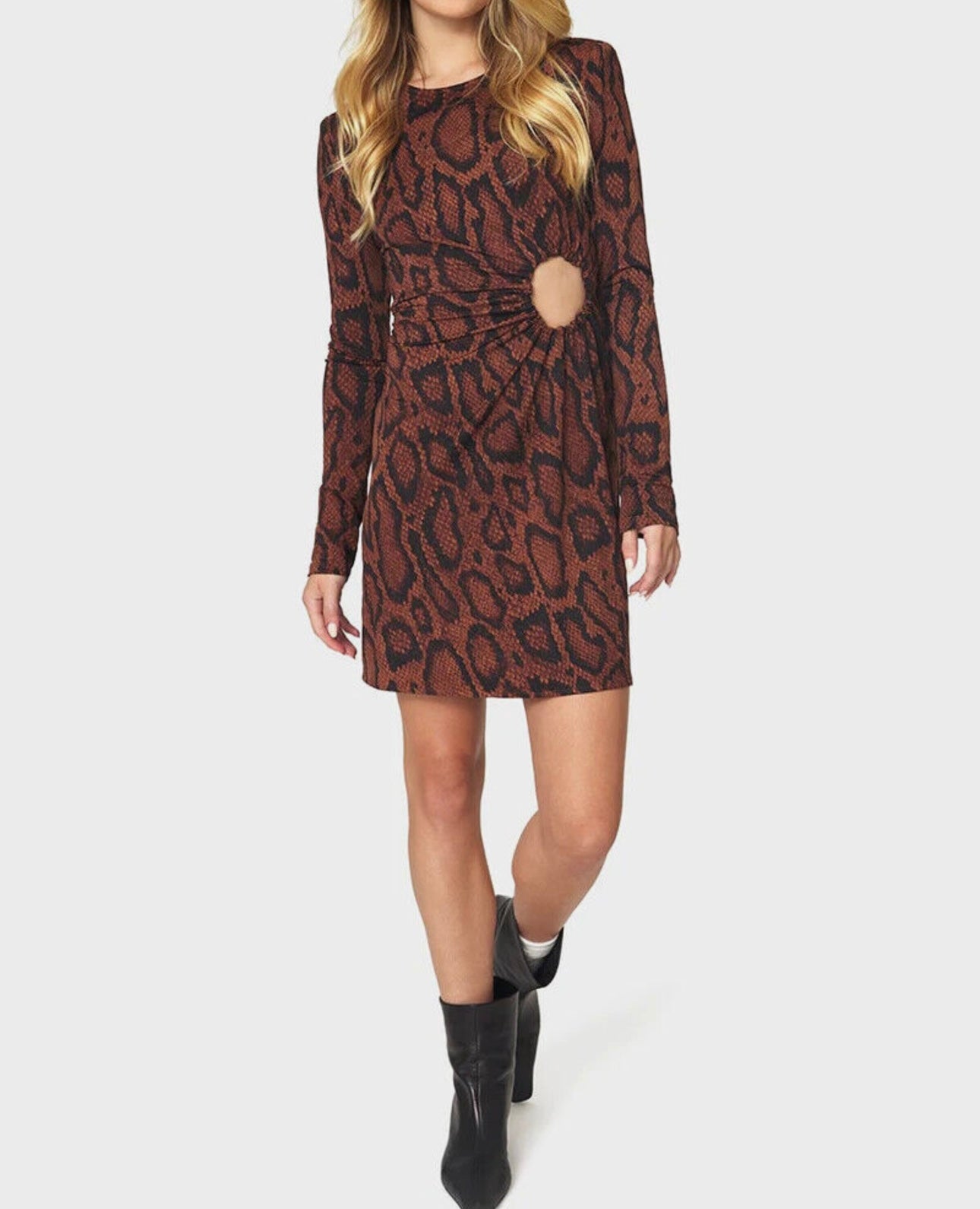 WEWOREWHAT - RUCHED O-RING SNAKESKIN MINI DRESS