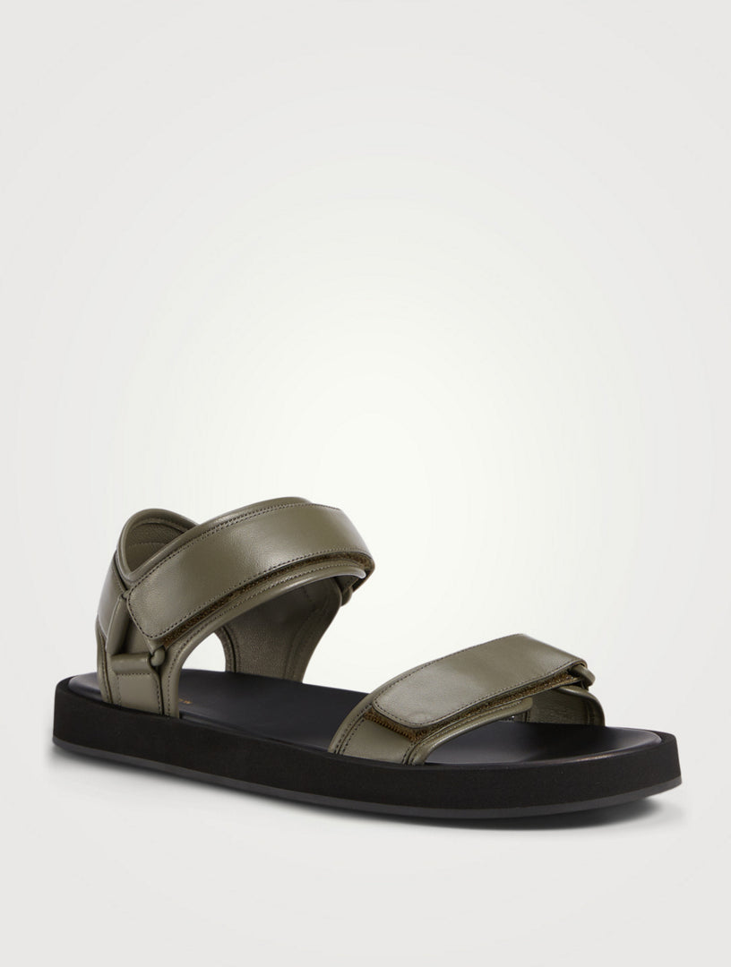 THE ROW green leather velco strap sandals