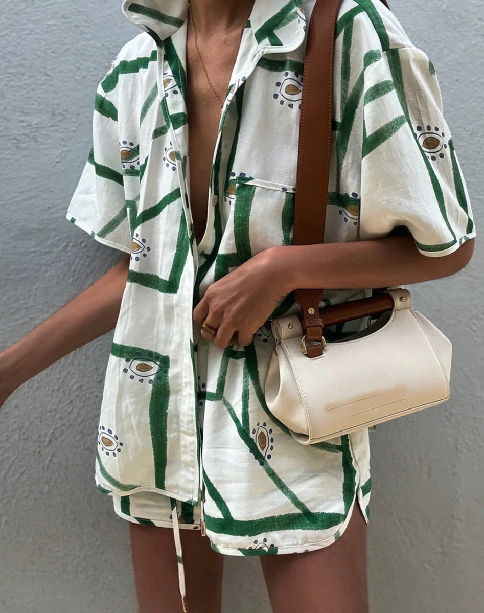 COMMENSE PRINT DRAWSTRING SHORT SET