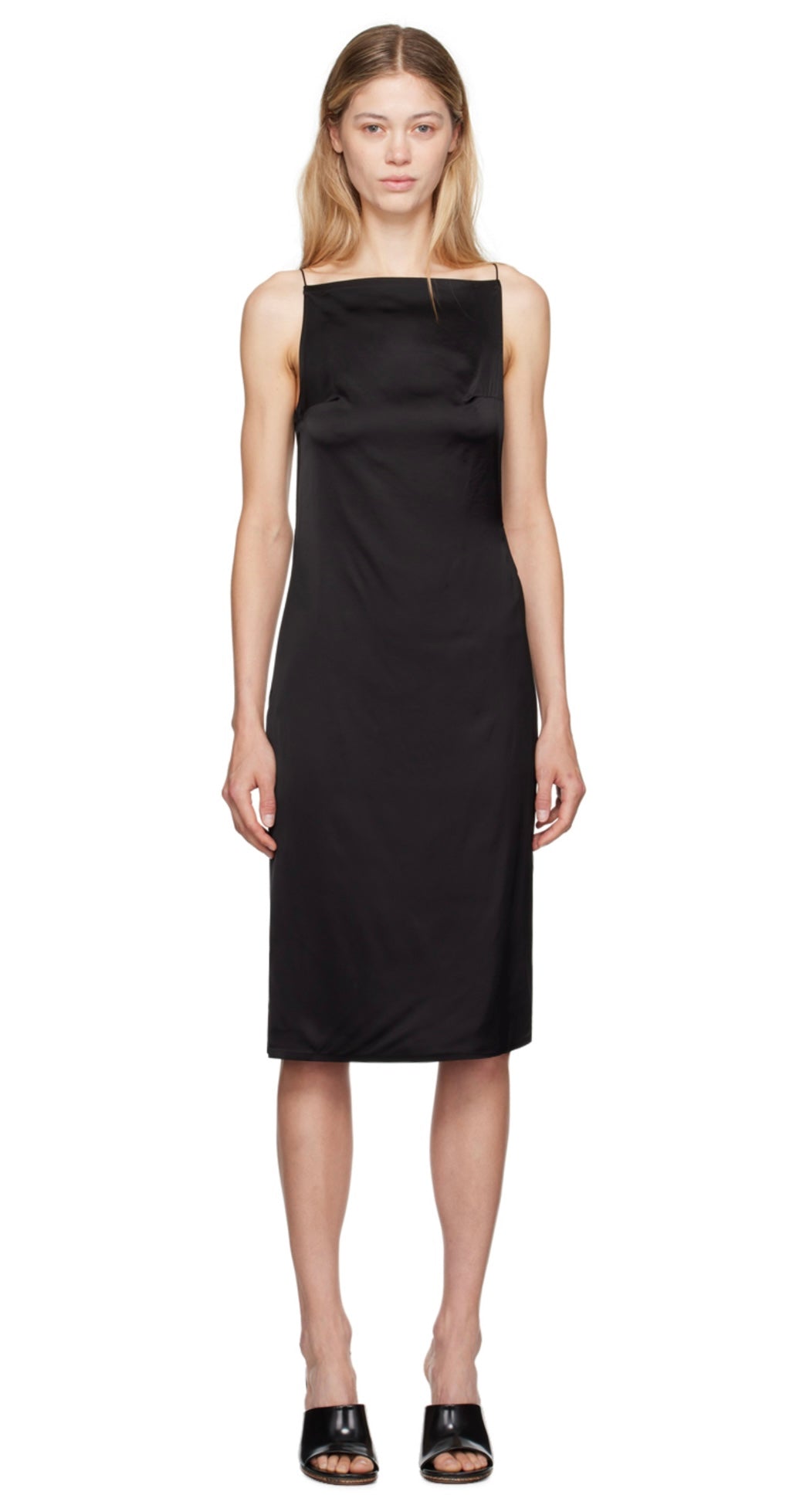 Jacquemus Black Satin Side-Cutouts Sleeveless Midi Dress (la robe spoglio satin midi dress)