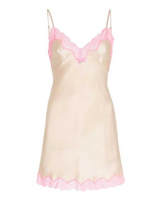 ALEXANDER WANG off white/yellow silk slip dress with pink lace trim