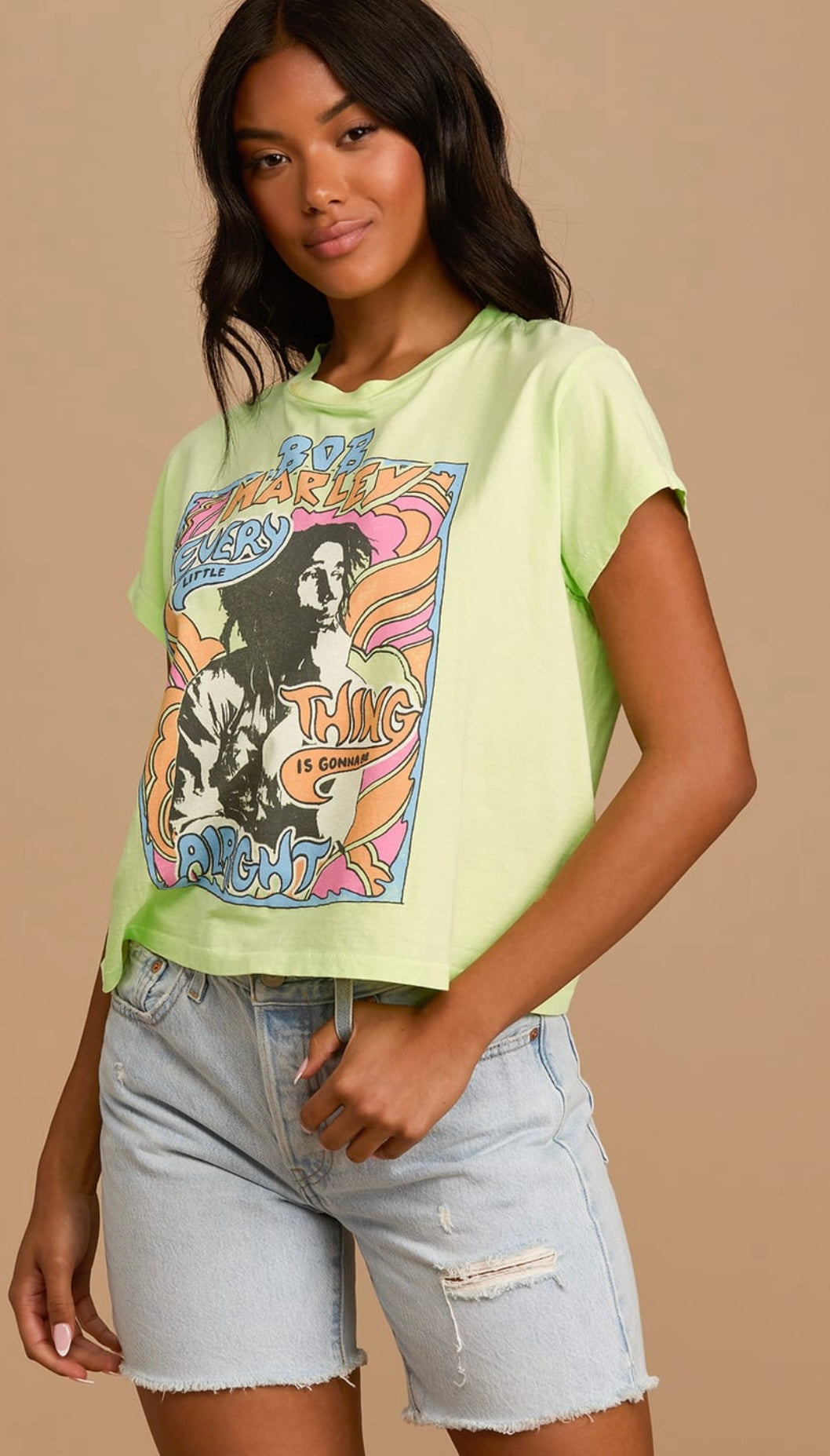 DAYDREAMER - Bob Marley Don't Worry Neon Green Graphic Girlfriend Tee
