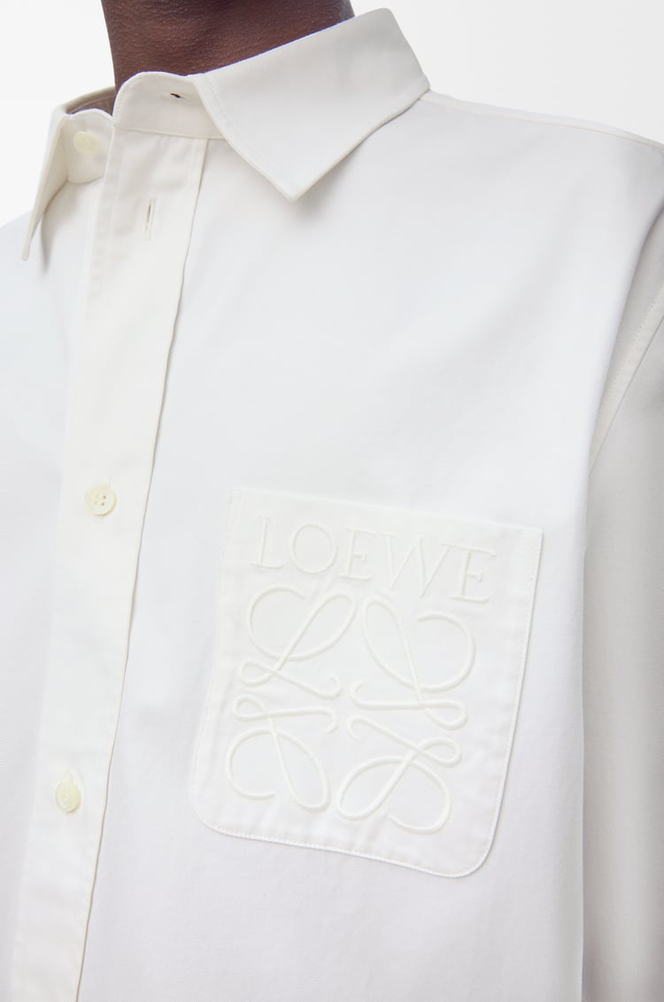 LOEWE white long sleeve button up blouse, pocket logo on chest