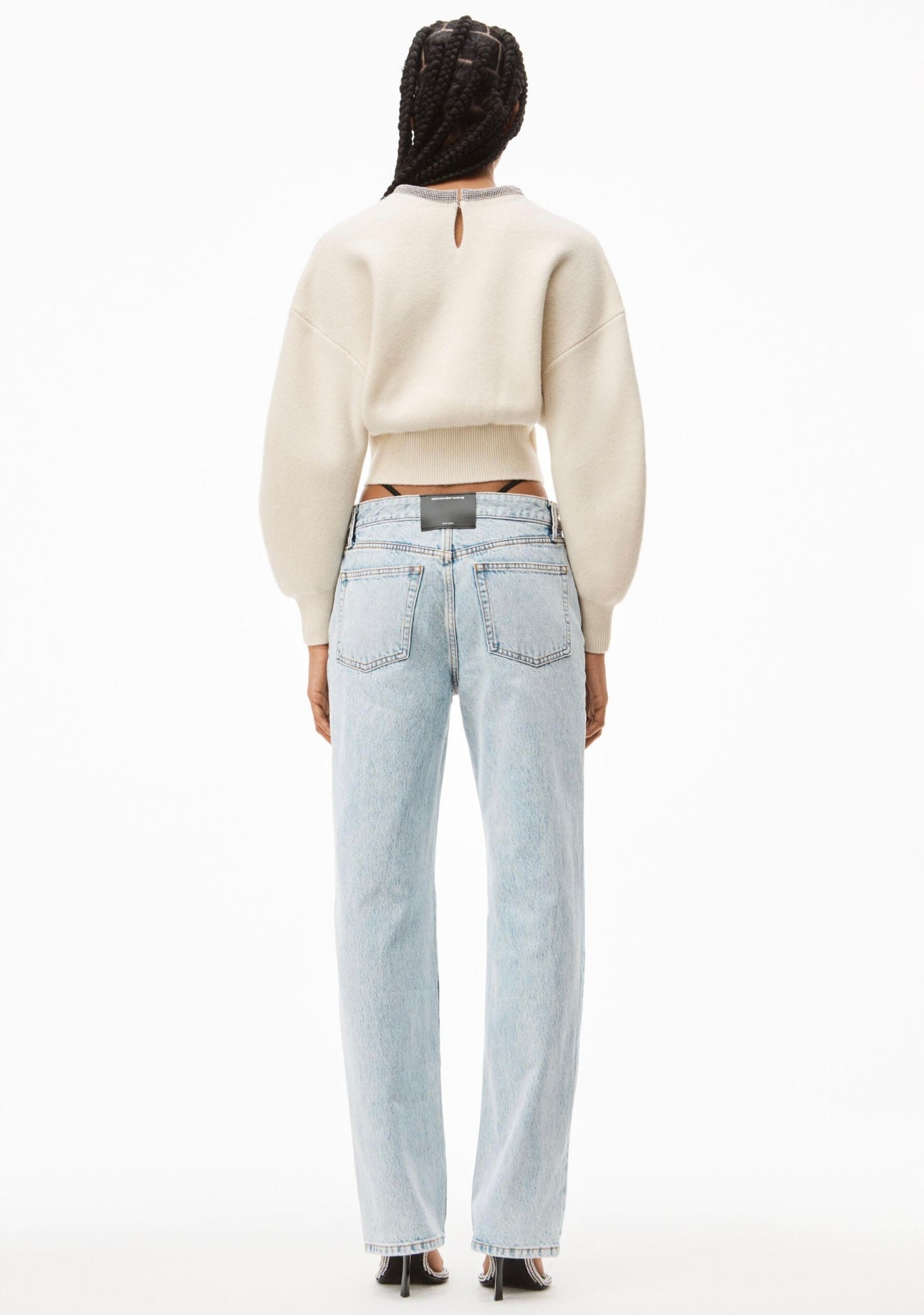 Alexander Wang CRYSTAL NECKLINE PULLOVER IN WOOL Ivory
