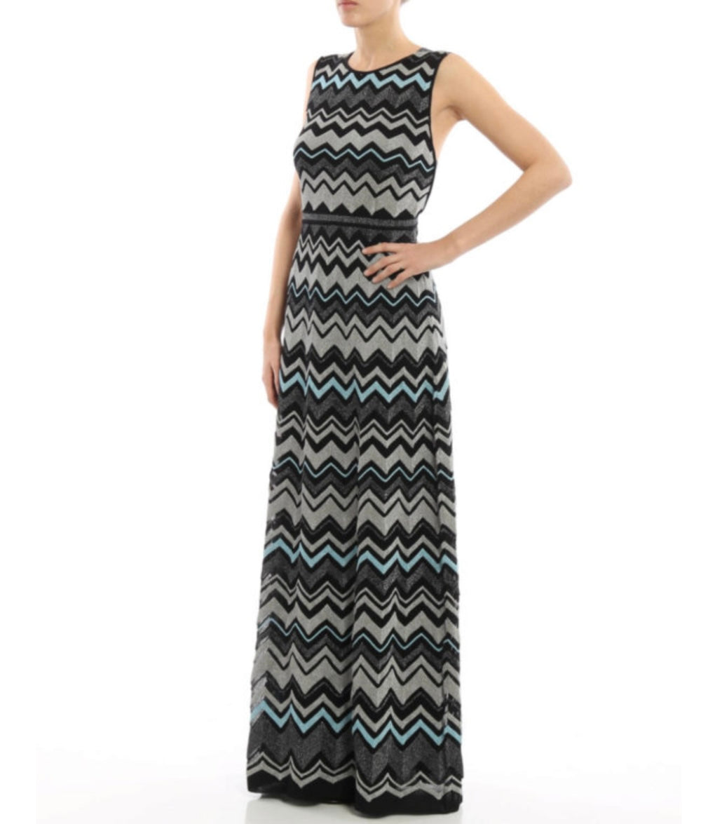 M MISSONI METALLIC ZIGZAG CROSS BACK MAXI DRESS