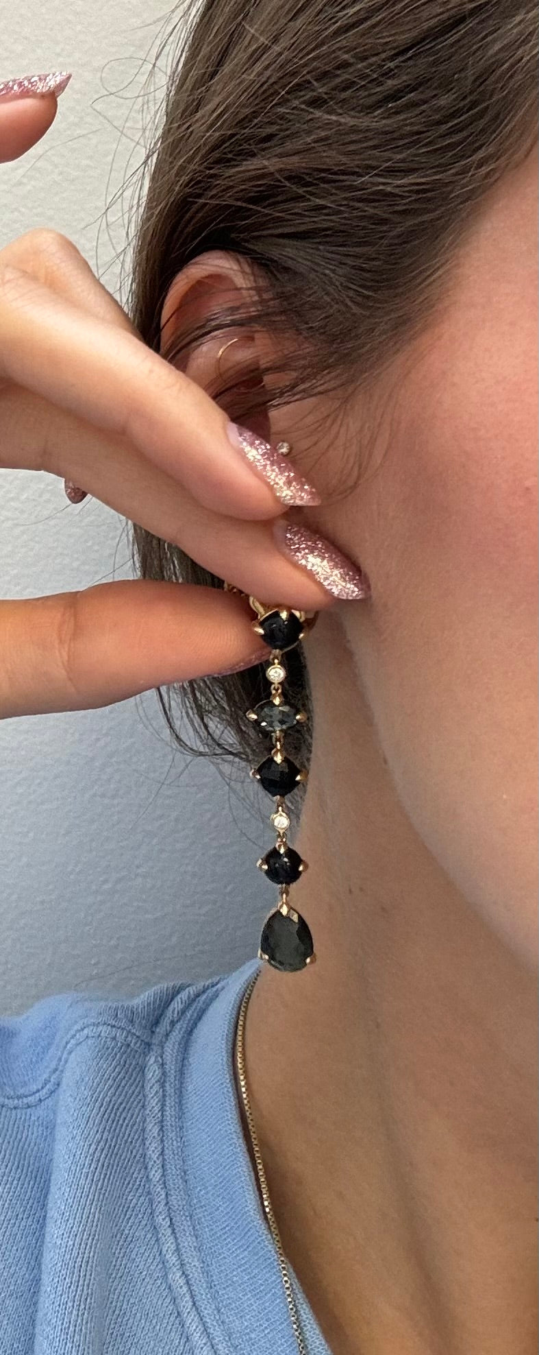 David Yurman Gold Drop Earrings with Diamond and Onyx