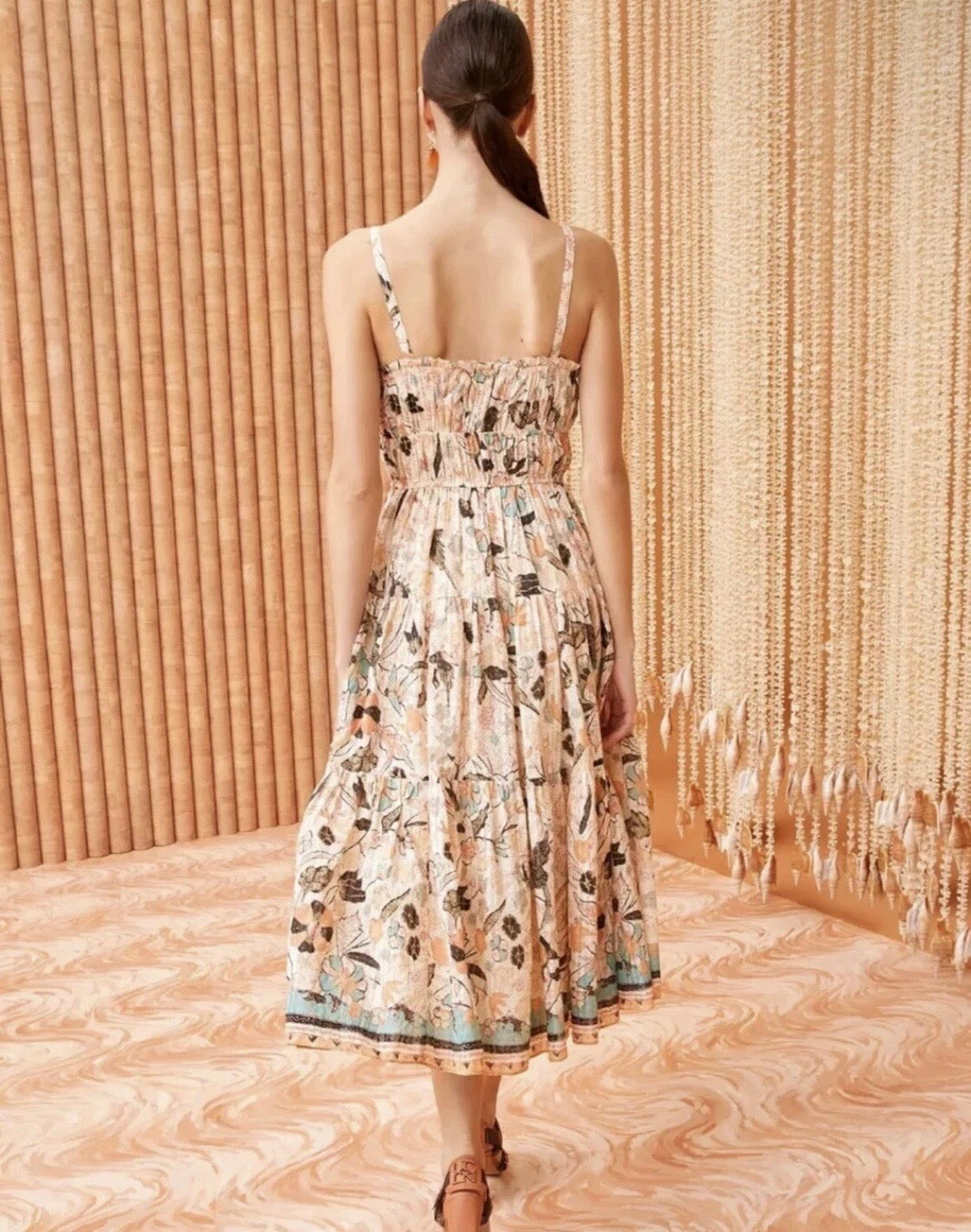 ULLA JOHNSON floral print maxi dress, beige black orange teal
