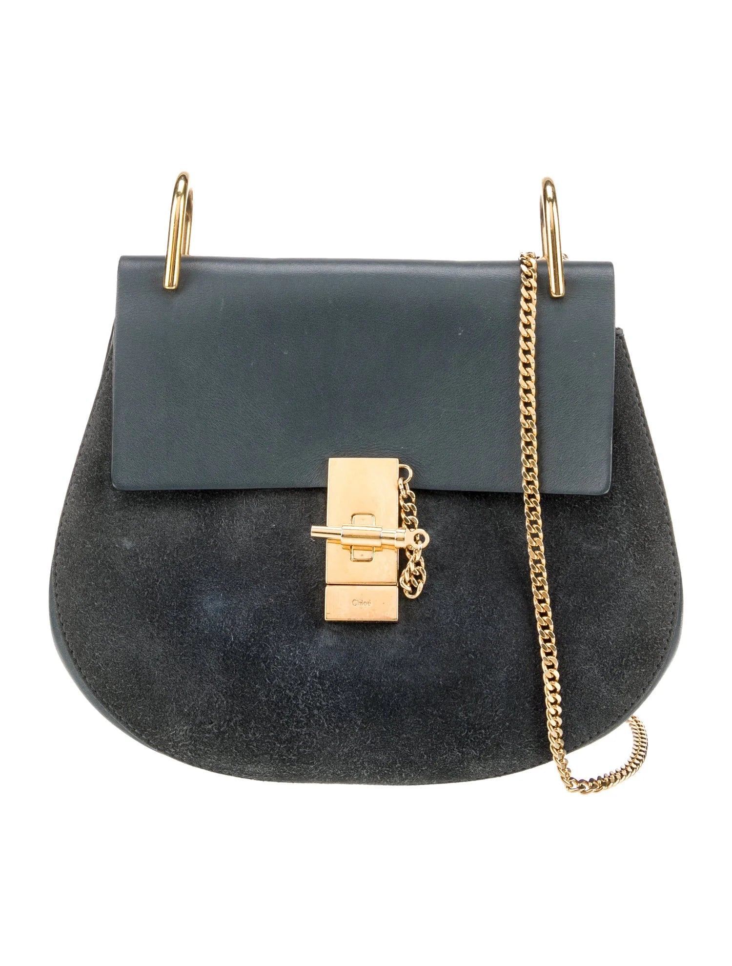 CHLOE suede smooth calfskin drew shoulder bag in cloudy blue