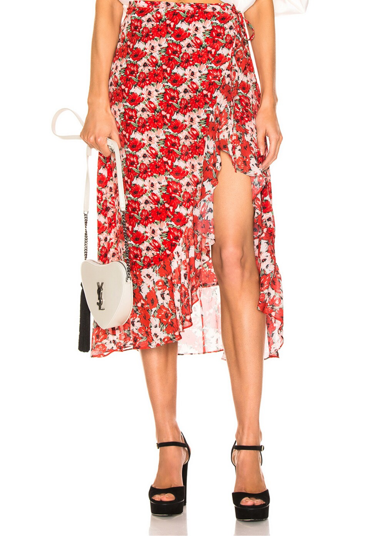 RIXO gracie red floral wrap top and skirt