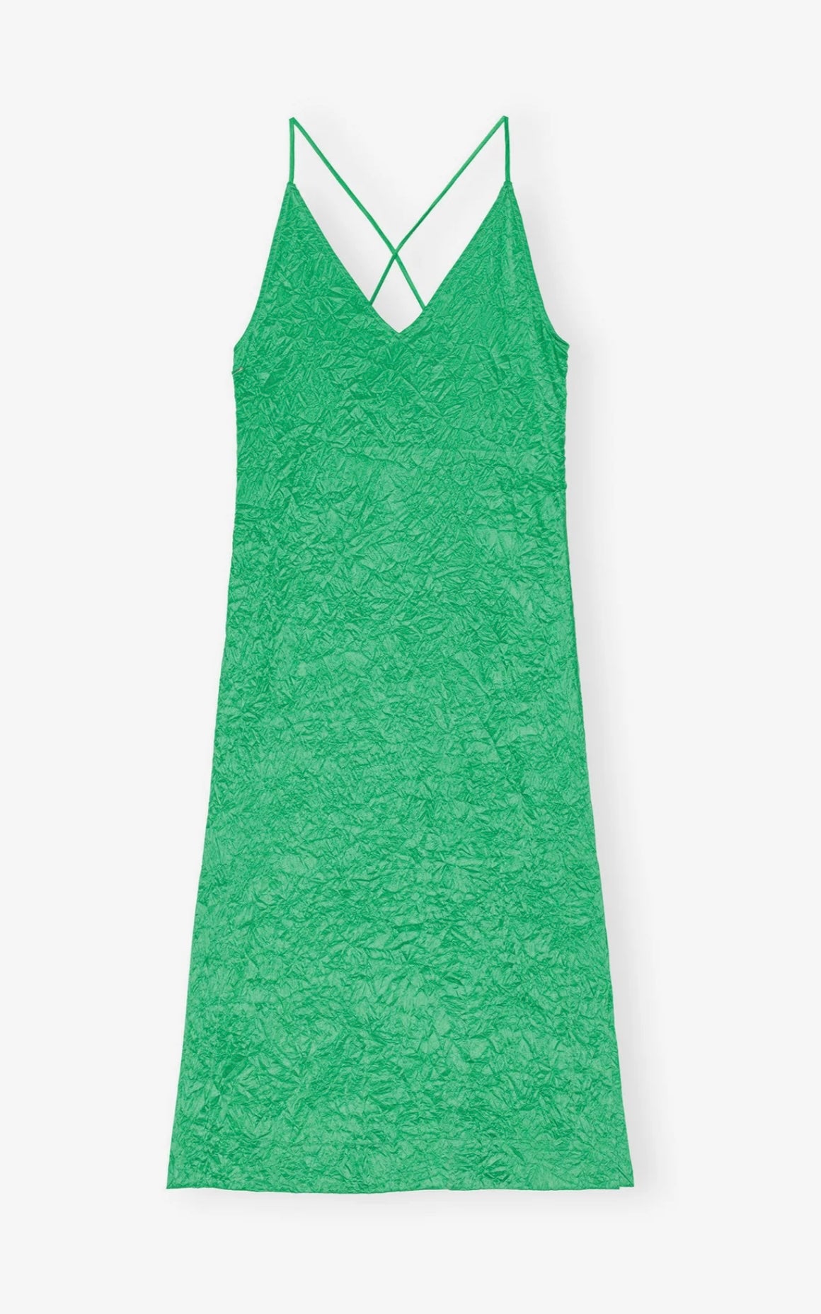 GANNI - CRINKLED SATIN SLIP DRESS - BRIGHT GREEN