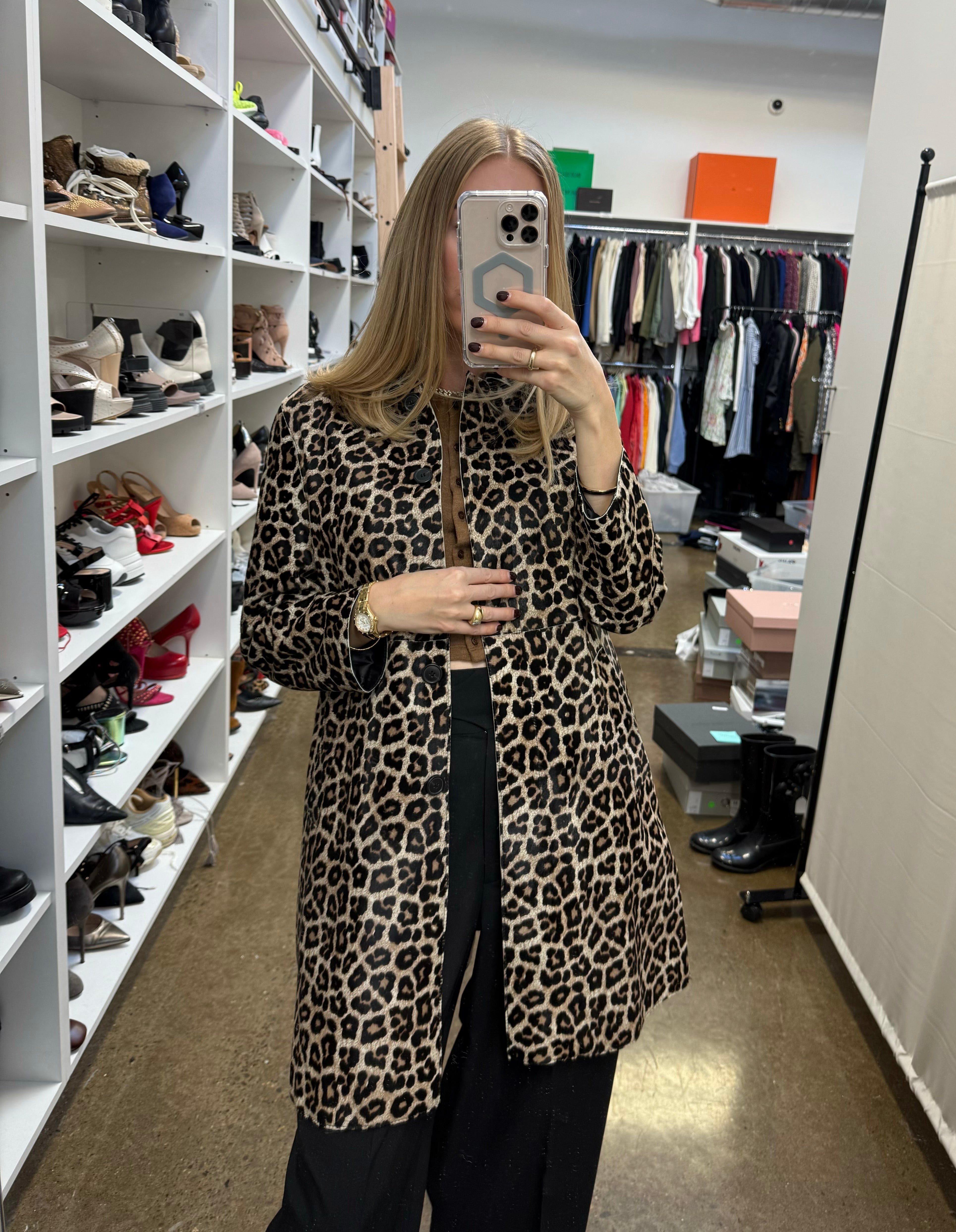 Theory - Pony Haired MIDI Aninal Print Coat