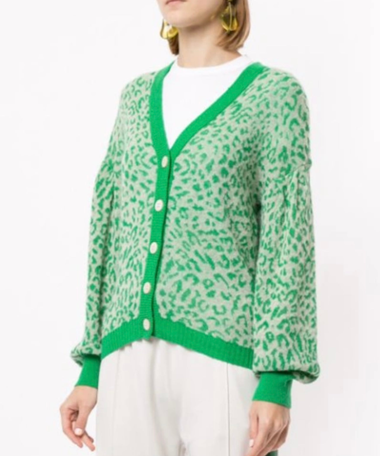 BAUM UND PFERDGARTEN - CELINE LEOPARD PRINT WOOL KNIT CARDIGAN