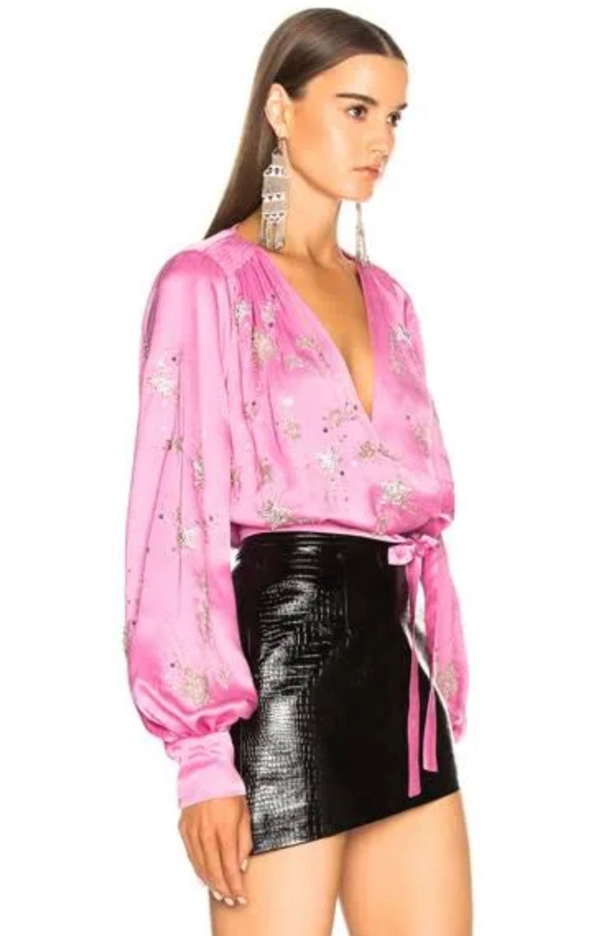 ATTICO pink satin top with jewelled stars