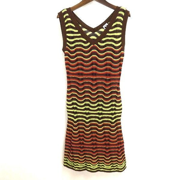 MISSONI brown vneck midi dress with yellow and orange stripes