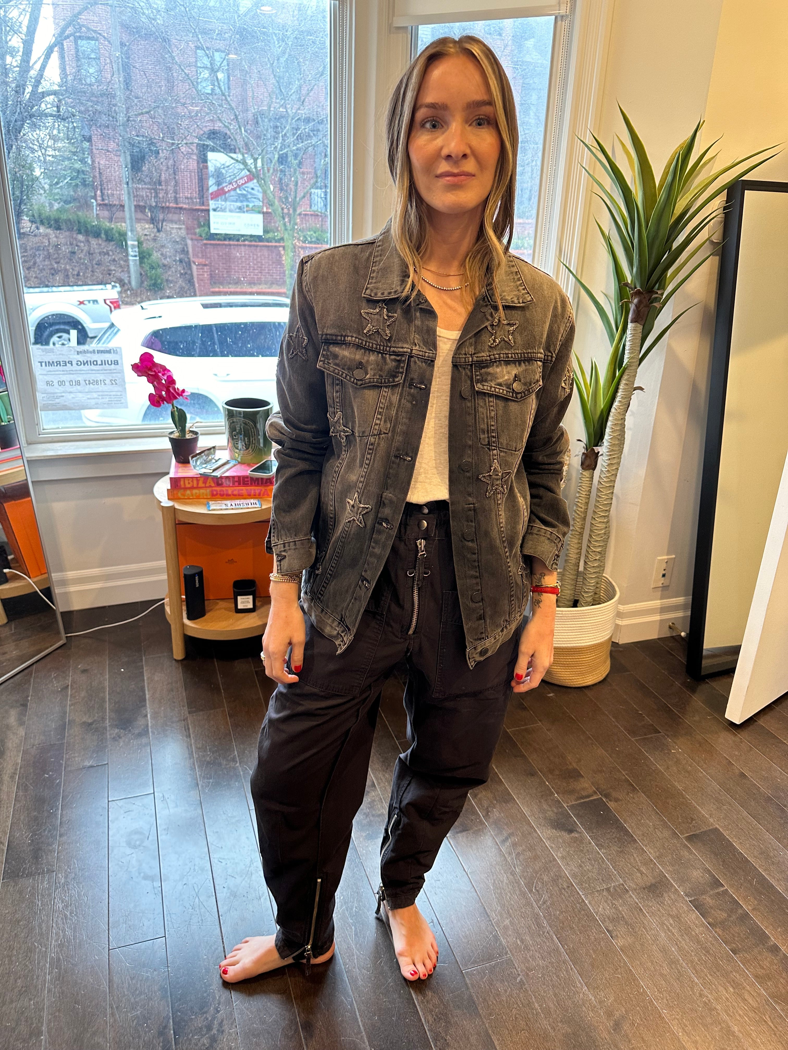 Rails Knox Vintage Black Star Print Denim Jean Jacket