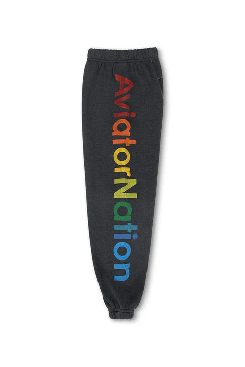 AVIATOR NATION charcoal sweatpants with rainbow logo