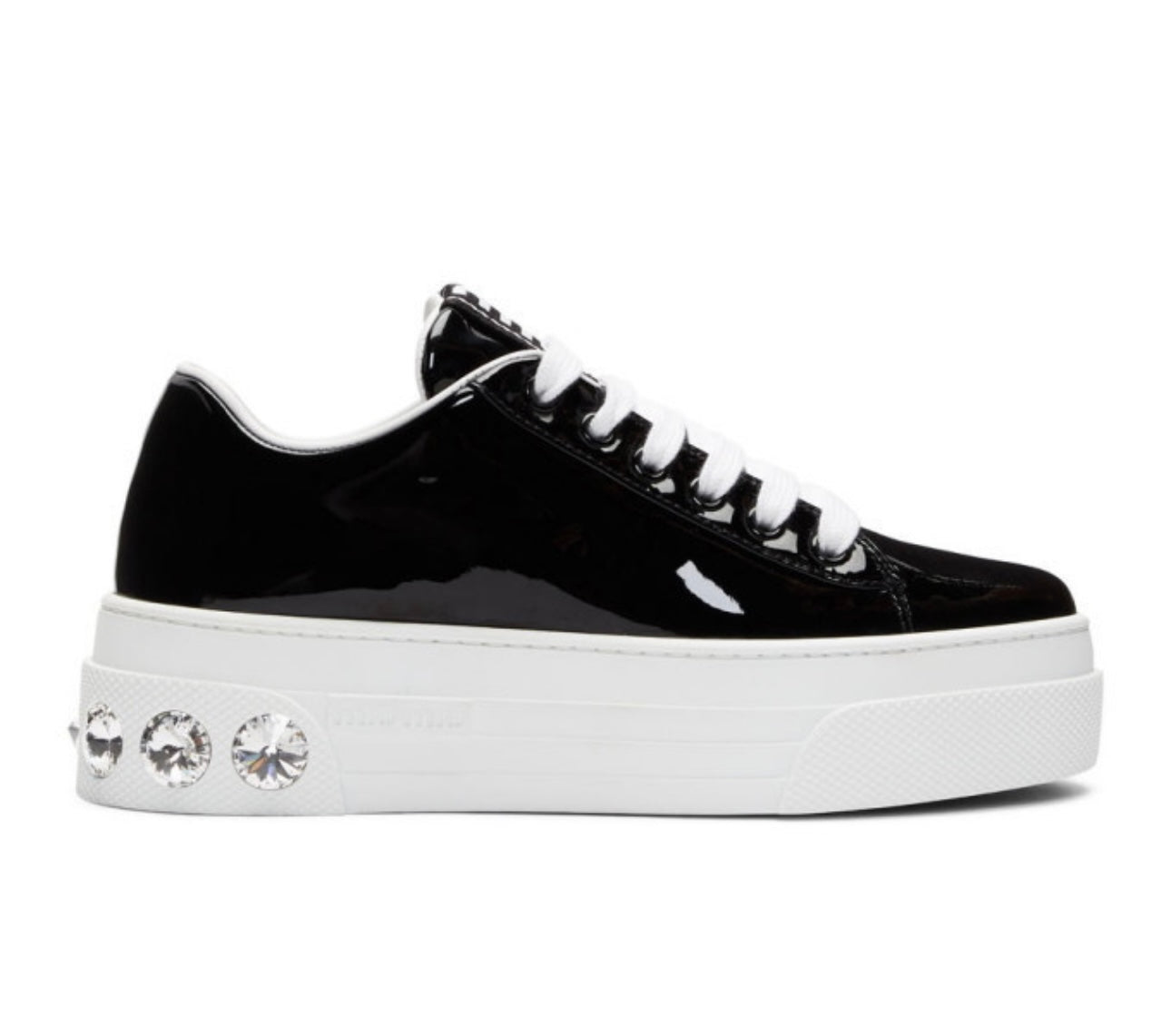 Miu Miu Black Patent Crystal Platform Sneakers