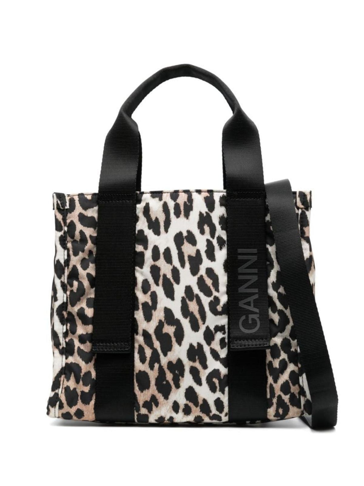GANNI leopard nylon small tote bag