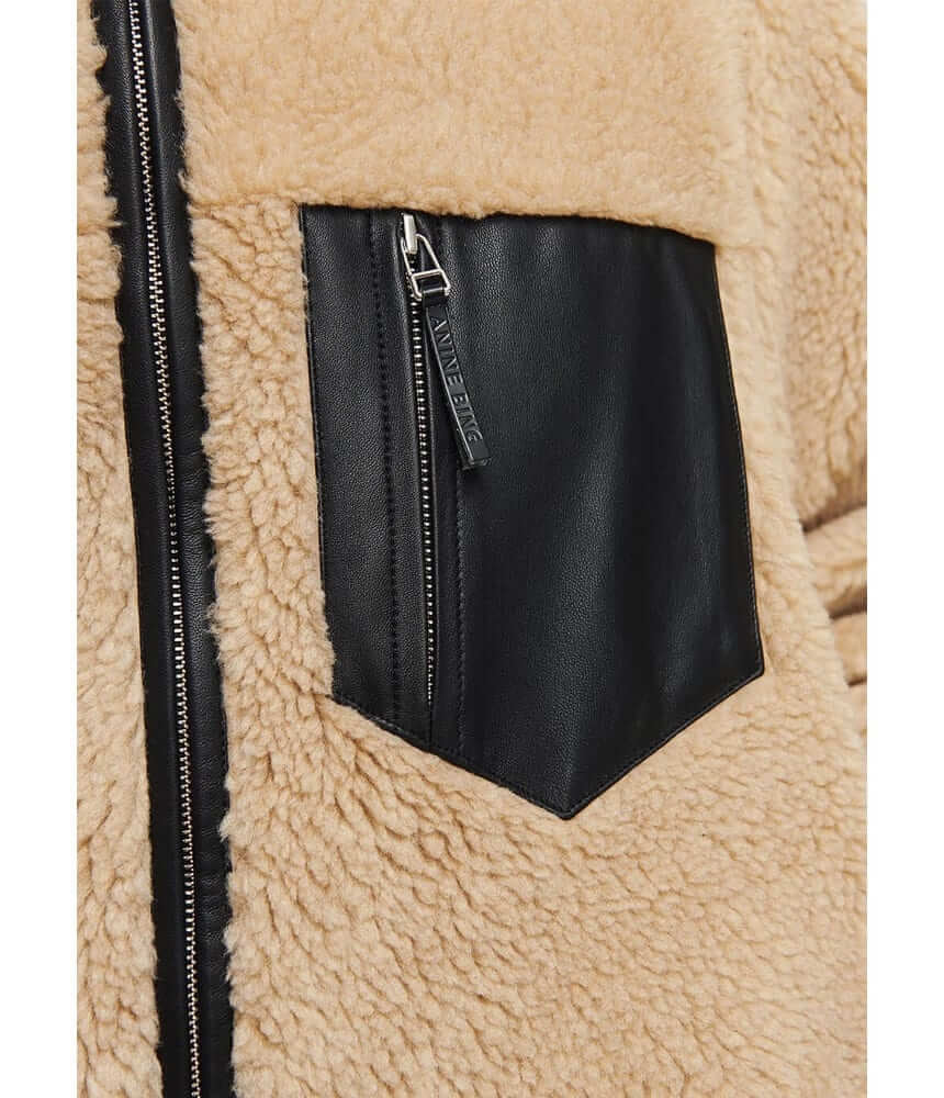 ANINE BING faux shearling and leather zip jacket