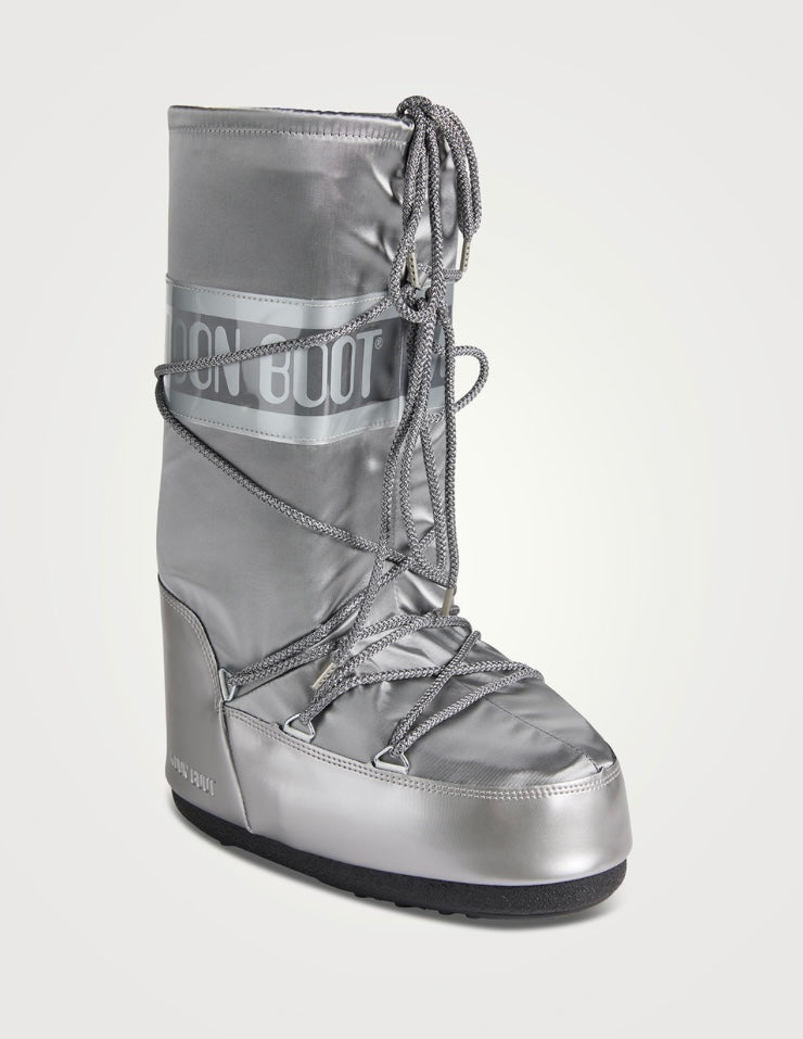 MOON BOOT- ICON GLANCE SILVER SATIN BOOTS