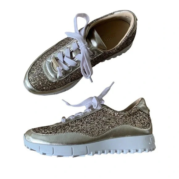 JIMMY CHOO gold glitter sneakers