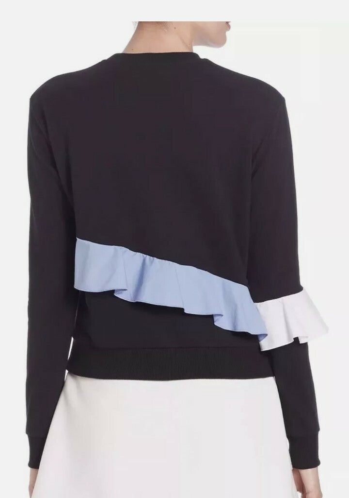 MSGM black sweatshirt with white and blue ruffles