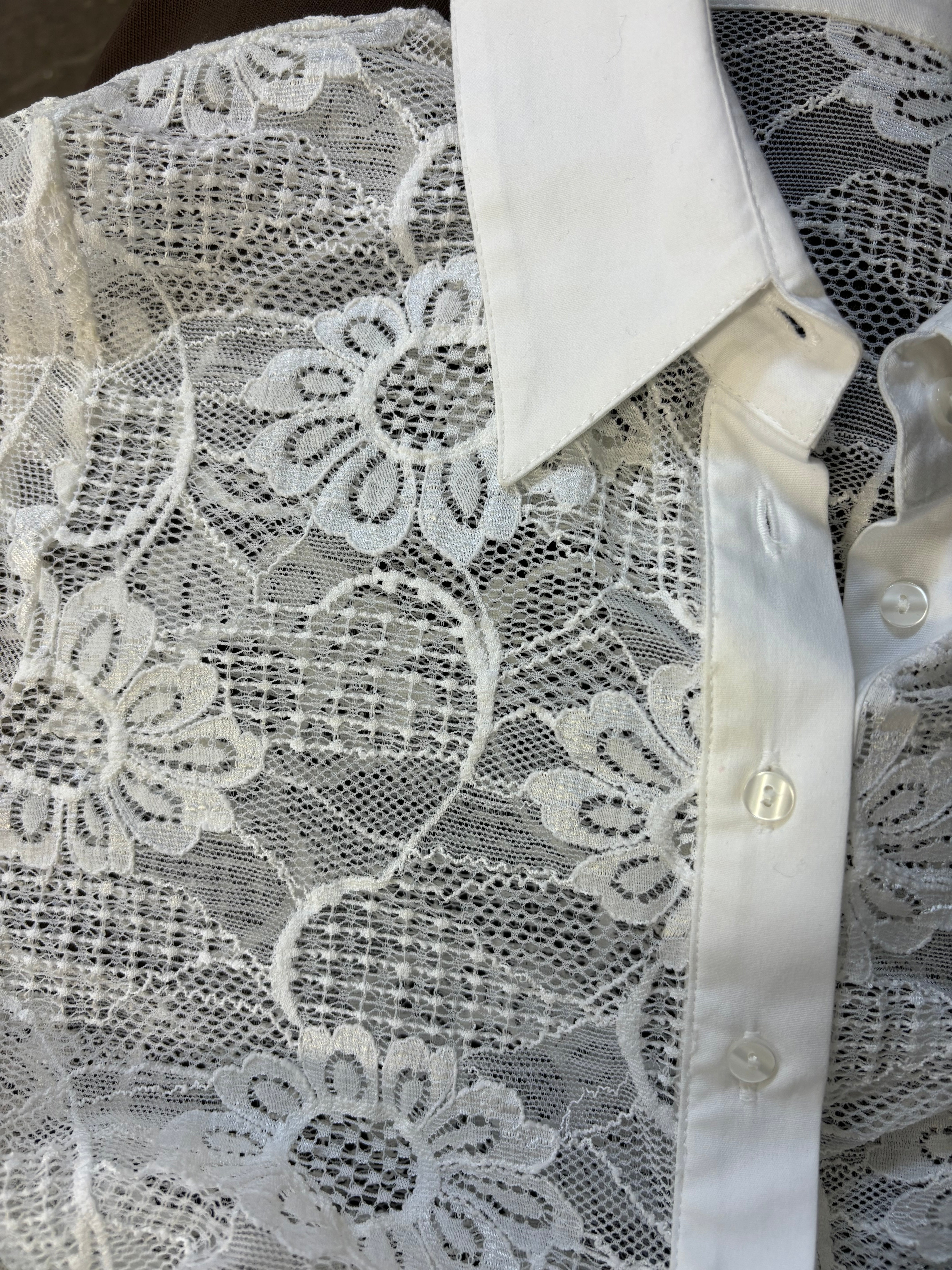 Anne Fontaine Sheer Lace Button Up Blouse