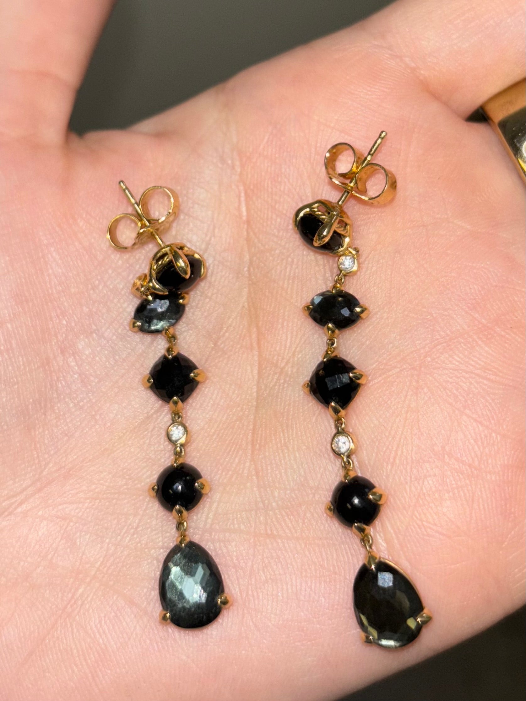 David Yurman Gold Drop Earrings with Diamond and Onyx