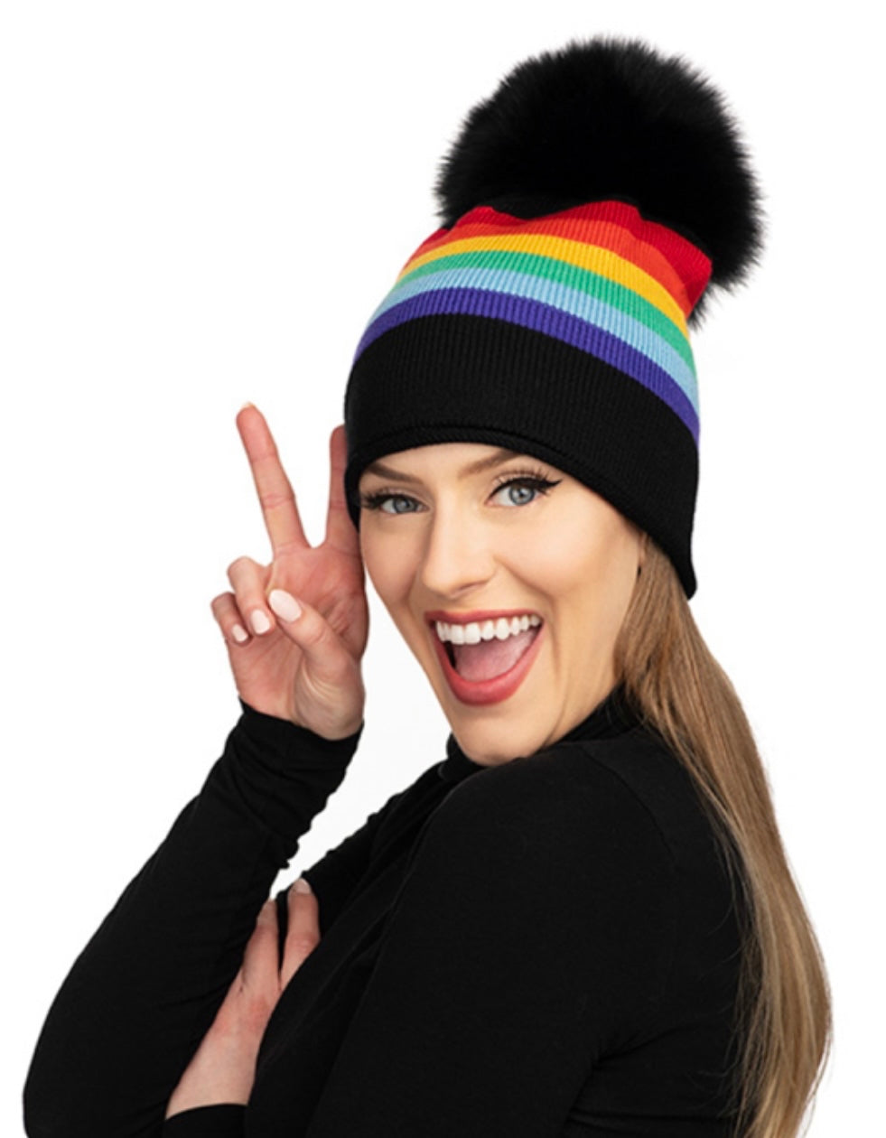 Linda F - Kimberly with Black fur Pom hat