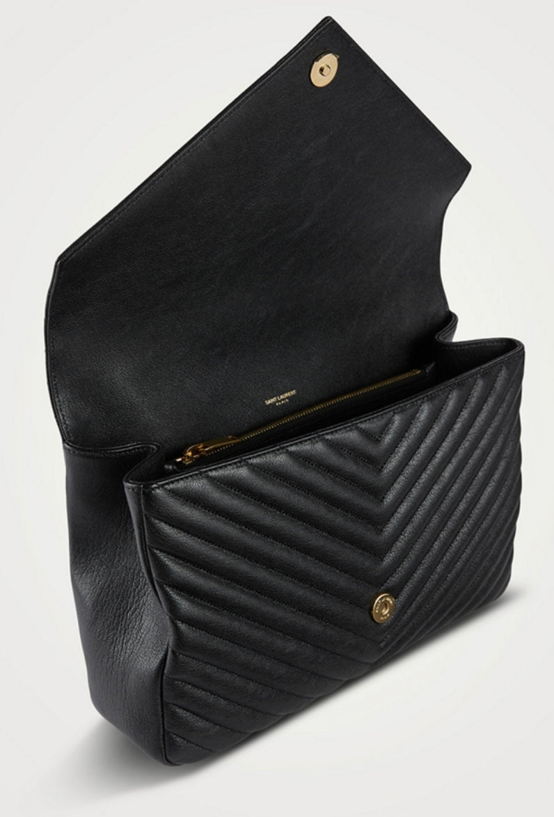 SAINT LAURENT black College Quilted leather bag