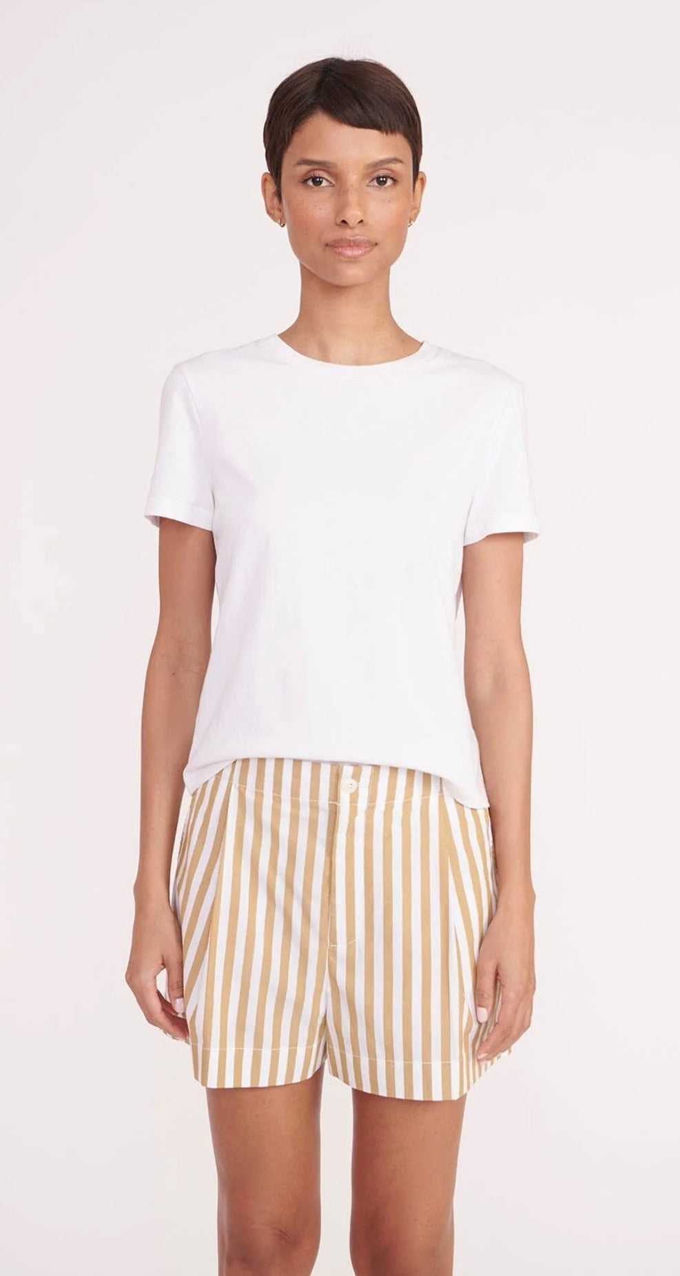 STAUD - ZOEY SHORT KHAKI STRIPE