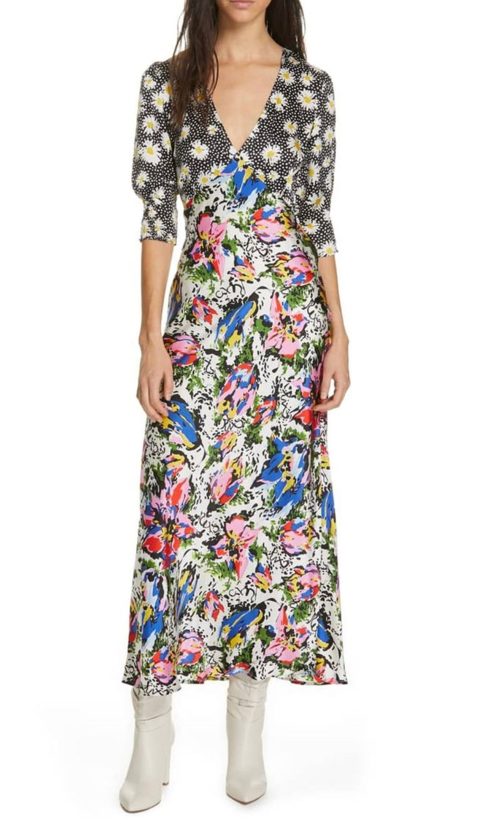 RIXO - ZAIDE MIXED PRINT DRESS