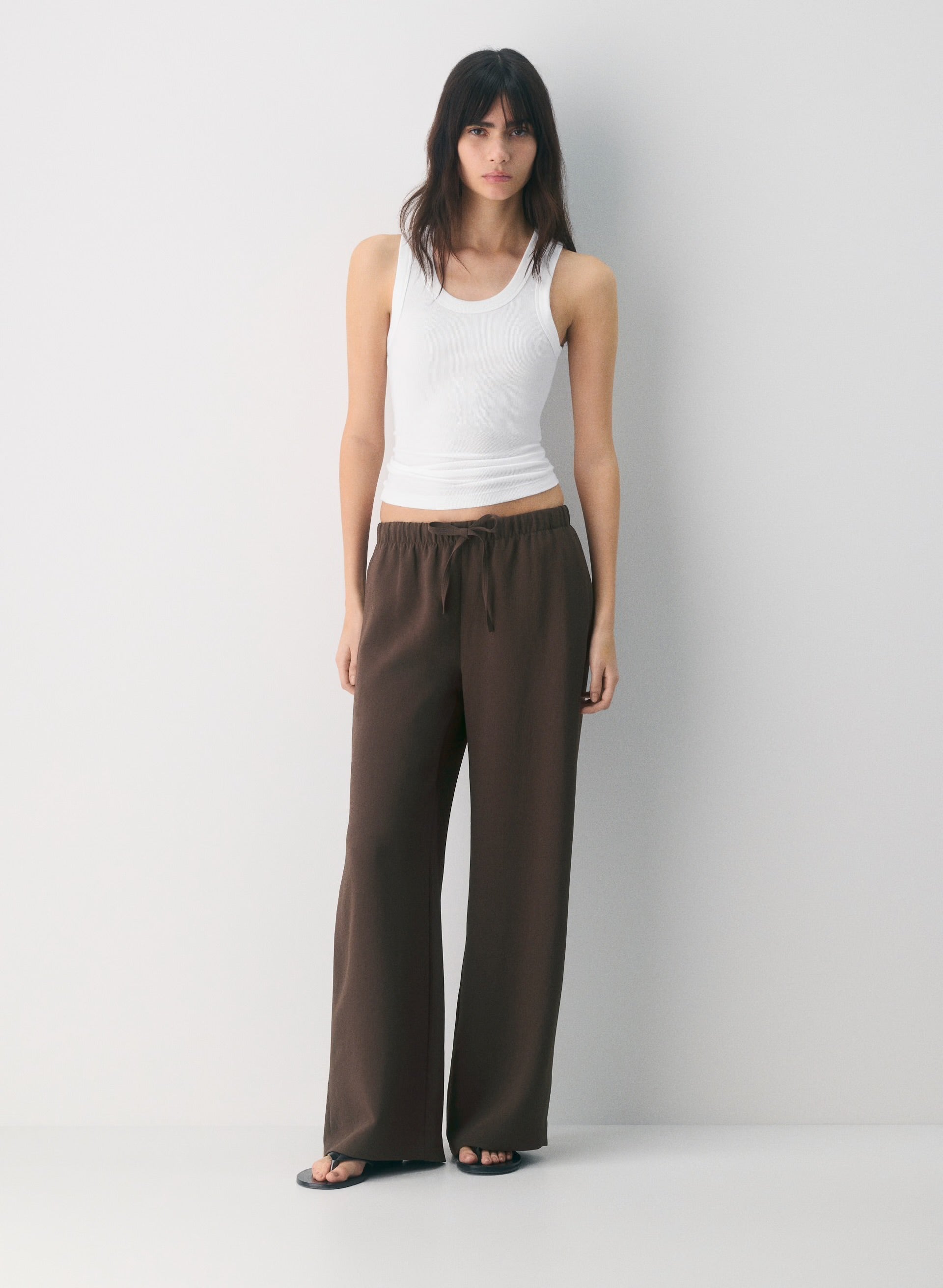 WILFRED chocolate brown drawstring pants 100% polyester