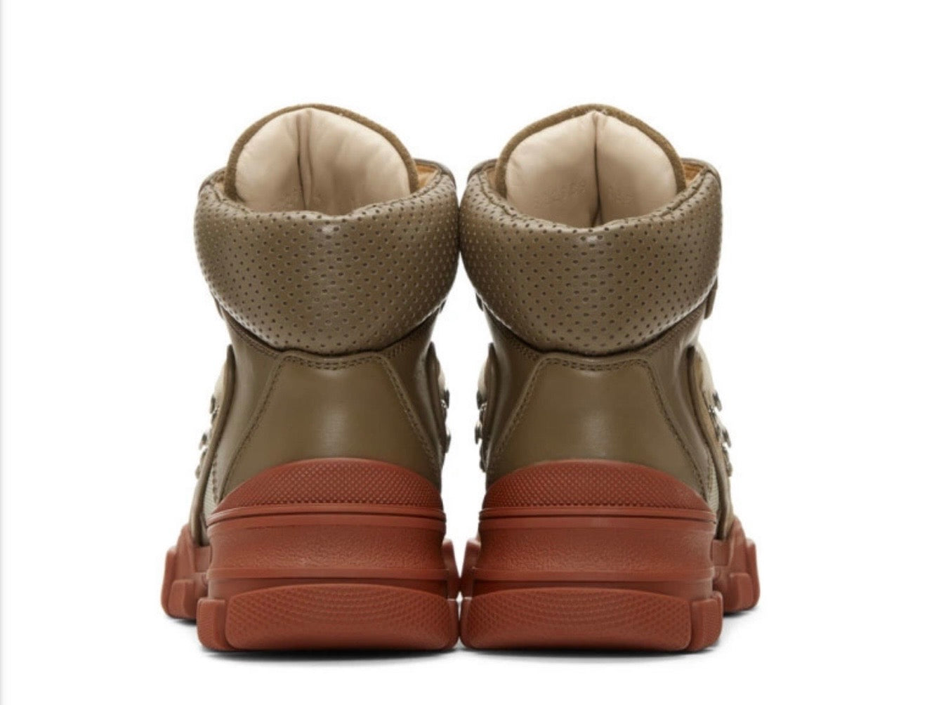 Gucci FlashtTreck Boots in Khaki and Red