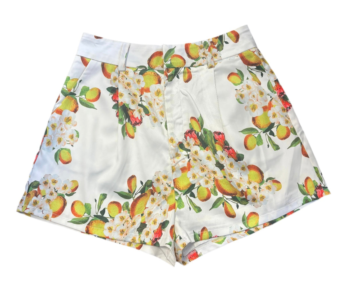 L'ATISTE white floral print silk shorts & bra top