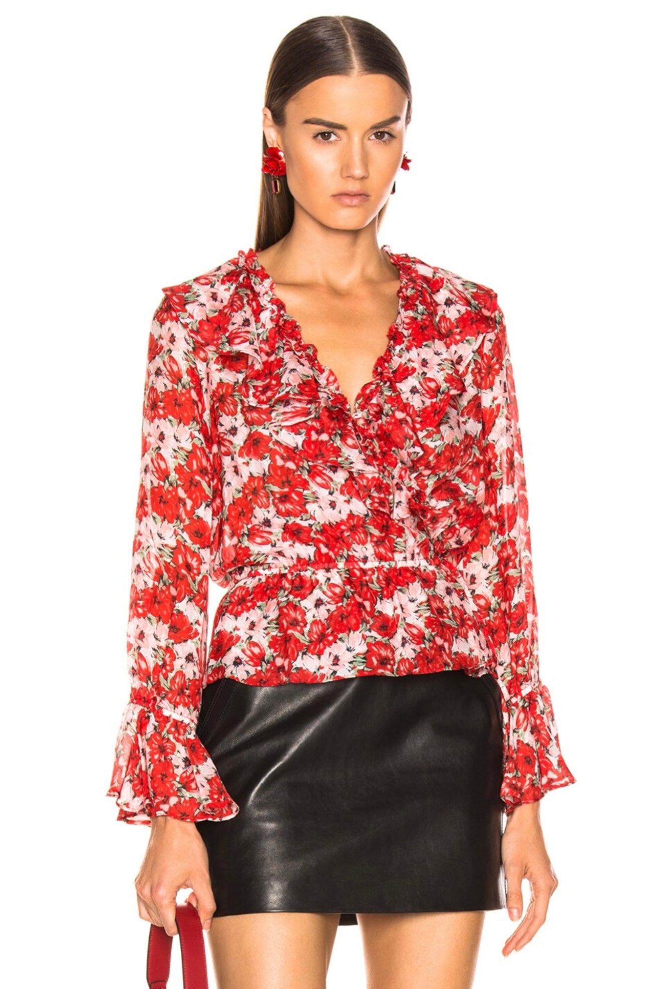 RIXO gracie red floral wrap top and skirt