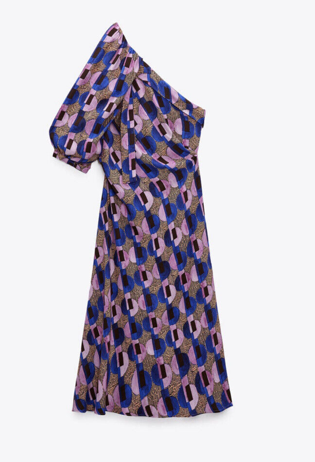 ZARA STUDIO geometric printed one shoulder dress