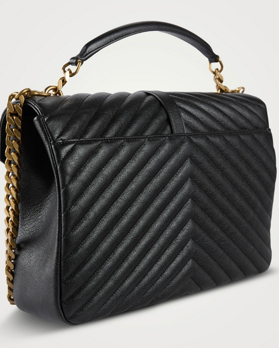 SAINT LAURENT black College Quilted leather bag, gold hardware