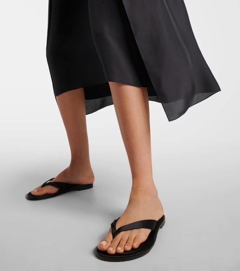 A. EMERY BLACK SATIN FLIP FLOPS