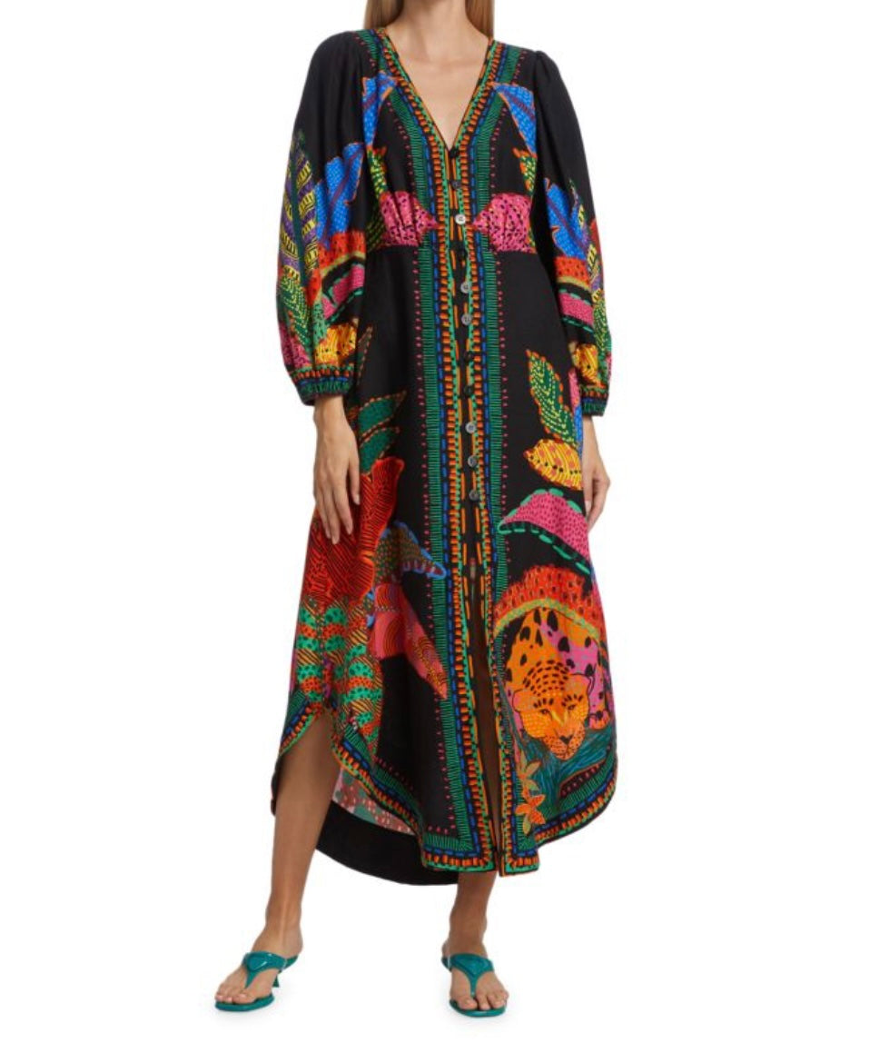 Farm Rio Black Cool Leopards Maxi Dress