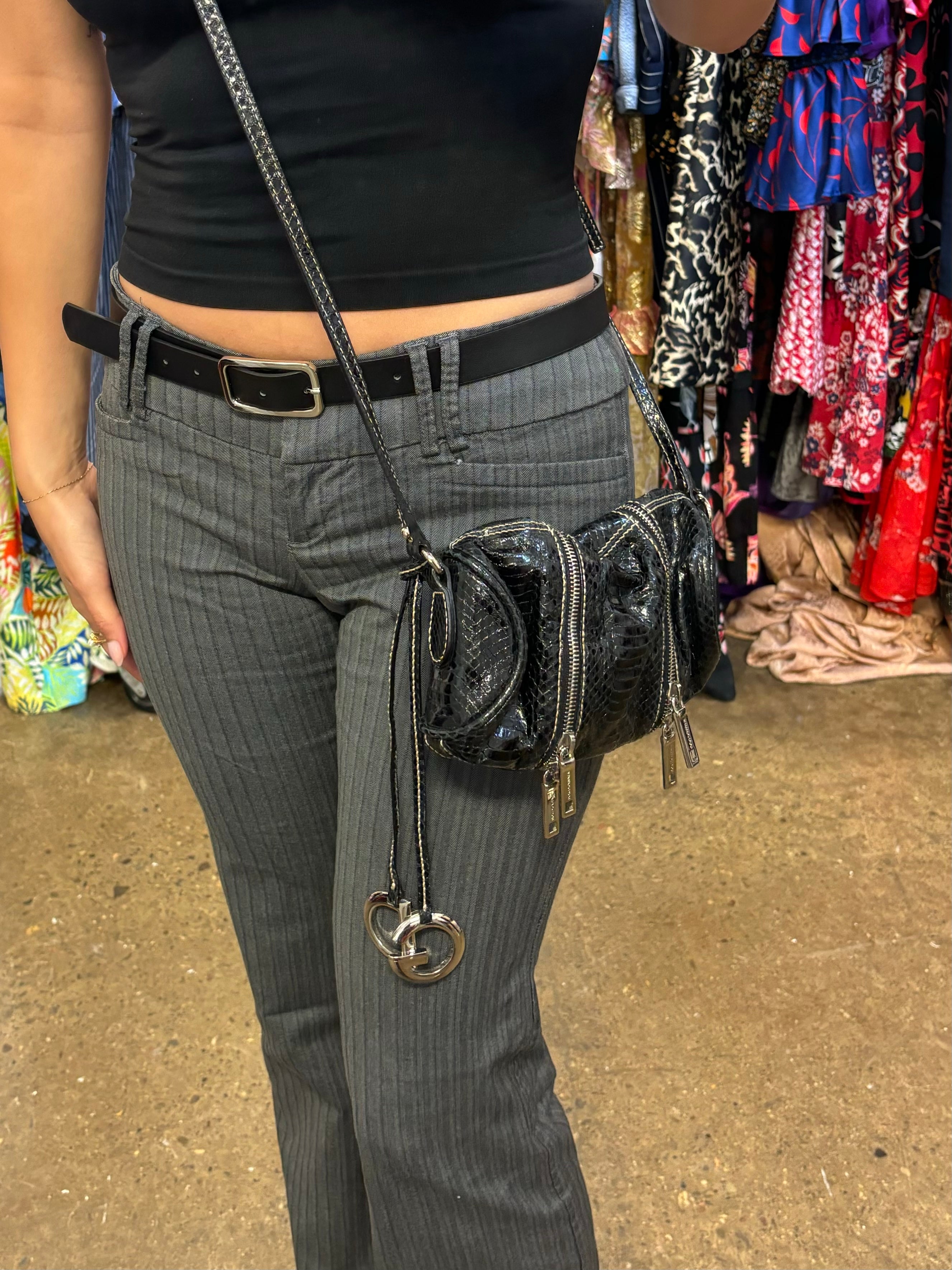 DOLCE & GABBANA small black snakeskin purse with silver zippers, w dust bag