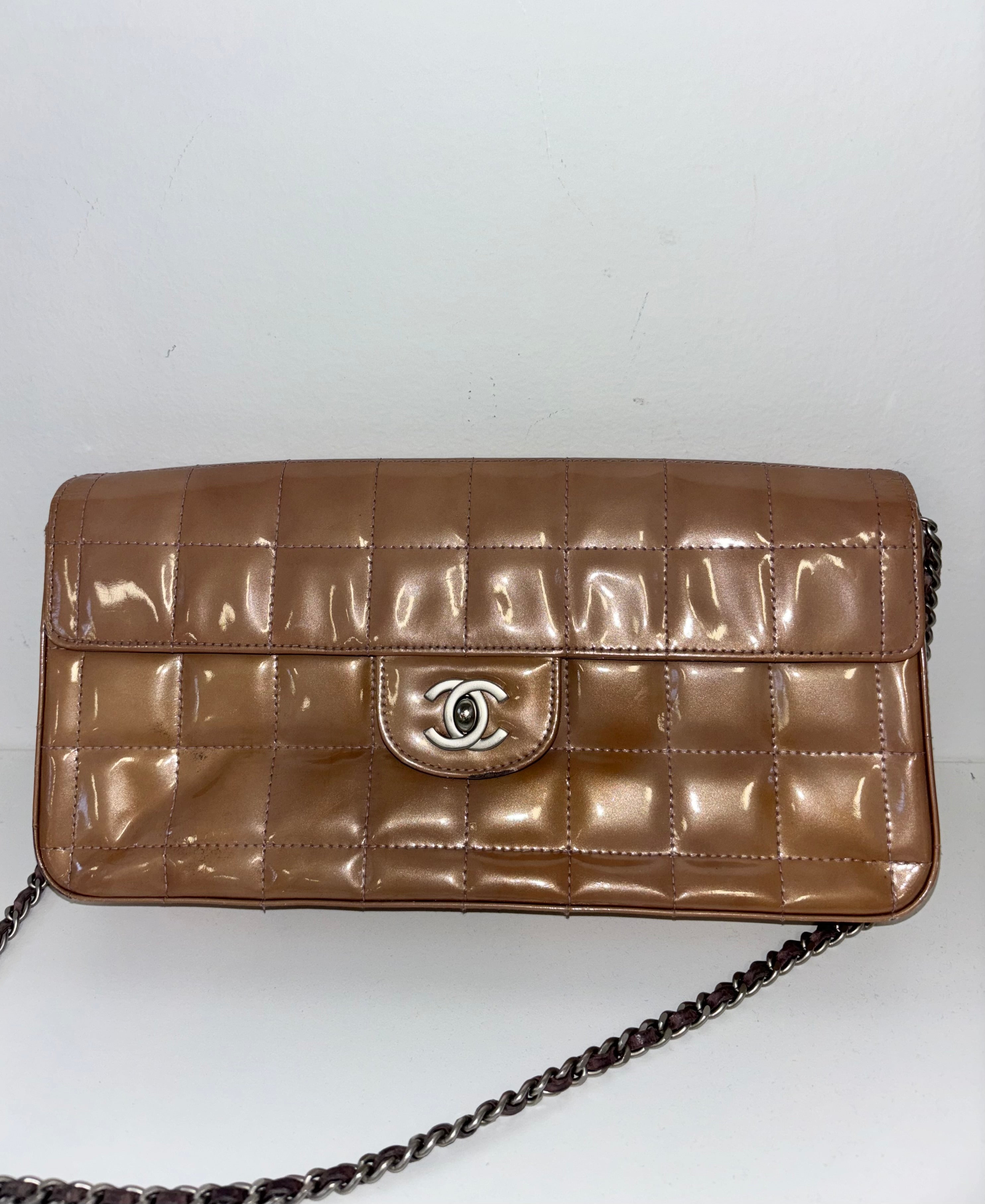 Chanel Patent Beige Chocolate Bar Flap Bag