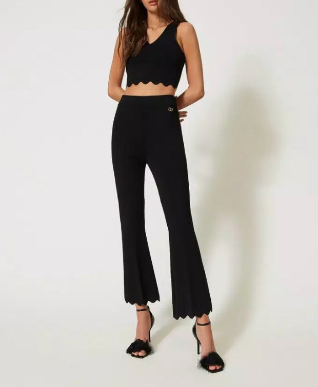 TWINSET black wide leg pants with scalloped bottom